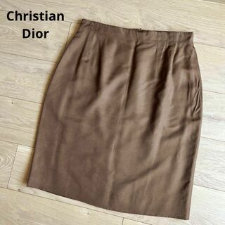 クリスチャンディオール(Christian Dior)のクリスチャンディオール　レーヨンシルク　膝丈スカート　台形　ブラウン　13号(ひざ丈スカート)
