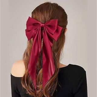 【再入荷】ヘアアクセ リボンシュシュ レディース  ヘアアレンジ レッド(ヘアピン)