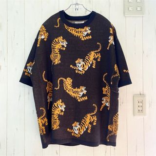 新品　ATELANE Tiger pattern サマーニット　チャコール(Tシャツ/カットソー(半袖/袖なし))