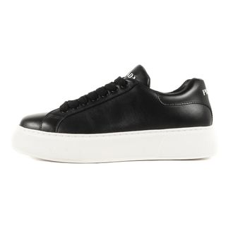 プラダ(PRADA)の美品 PRADA プラダ サイズ:6 1/2 プラットフォーム レザー レースアップ ローカット スニーカー FONDO CASSETTA SNEAKER 2EG 361 厚底 ボリュームソール ブラック 黒 シューズ 靴【メンズ】【中古】(スニーカー)