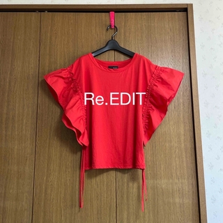 Re:EDIT - Re.EDIT リエディ　フリルTシャツ M　半袖 赤トップス カットソー