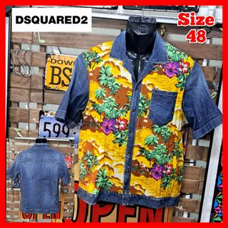 DSQUARED2 - ディースクエアード　総柄　ドッキング　半袖デニムシャツ　アロハシャツ　48 L