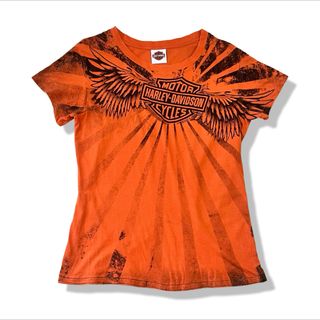 Harley Davidson - ハーレーダビッドソン スリムフィット プリントロゴTシャツ オレンジ