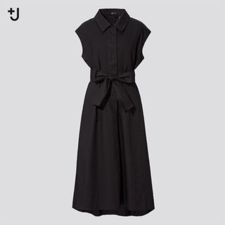 ジルサンダー(Jil Sander)の＋J UNIQLOコットンリネンフレンチスリーブロングワンピース(ロングワンピース/マキシワンピース)