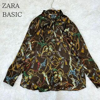 ZARA BASIC ザラベーシック 総柄ボウタイブラウス ヴィンテージ風(シャツ/ブラウス(長袖/七分))