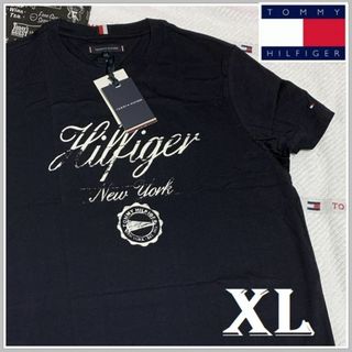 トミーヒルフィガー(TOMMY HILFIGER)の1点のみ◆特別価格　グランジプリントTシャツ ネイビー　XLサイズ(Tシャツ/カットソー(半袖/袖なし))