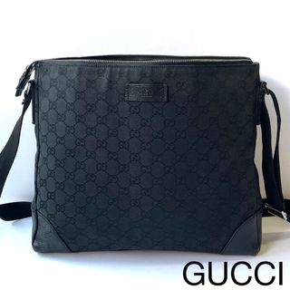 グッチ(Gucci)の【美品〜良品】GUCCI グッチ　ショルダーバッグ　GGキャンバス×レザー　黒(ショルダーバッグ)