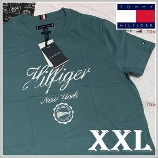 トミーヒルフィガー(TOMMY HILFIGER)の1点のみの特別価格　グランジプリントTシャツ ブルー　XXLサイズ(Tシャツ/カットソー(半袖/袖なし))