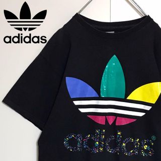 アディダス(adidas)の【希少デザイン】アディダスビッグロゴTシャツ　マルチカラー　光沢感◎ K979(Tシャツ/カットソー(半袖/袖なし))