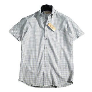 【新品タグ付】老舗メーカー シャツ 形態安定 半袖 チェック Mサイズ グリーン(シャツ)
