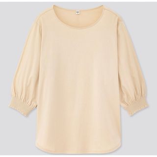 ユニクロ(UNIQLO)のUNIQLO  マーセライズコットンシャーリングボリュームスリーブ　ベージュ(カットソー(半袖/袖なし))