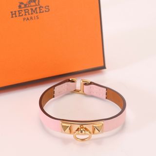 エルメス(Hermes)の新品同様 現行型 エルメス リヴァル ミニ ブレスレット U 刻印 アクセサリー レザー ゴールド ピンク レディース AAT 0618-3W5(ブレスレット/バングル)