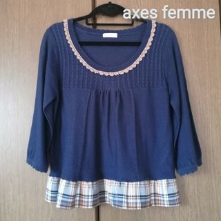 アクシーズファム(axes femme)のアクシーズファム チェックフリル ニットカットソー トップス スカラップ(カットソー(長袖/七分))