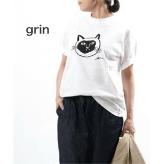 ナチュラルランドリー(NATURAL LAUNDRY)のgrin エーゲ海天竺猫プリント半袖Tシャツ　ホワイト(Tシャツ(半袖/袖なし))