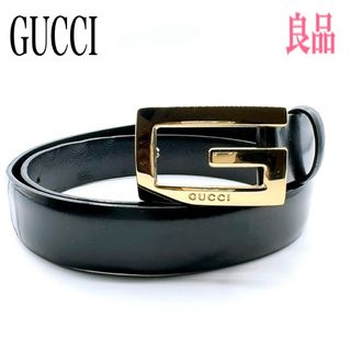 グッチ(Gucci)のGUCCI グッチ ベルト レザー ブラック系×ゴールド Gロゴ スクエア(ベルト)