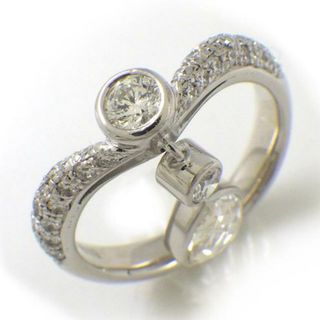 【ダイヤモンド】 リング カーブ V字 スウィング ドロップ ペアシェイプ ダイヤモンド 0.58ct ラウンドカット ダイヤモンド 0.15ct / 0.07ct ハーフサークル パヴェ ダイヤモンド 0.44ct K18WG 11号 【中古】(リング(指輪))