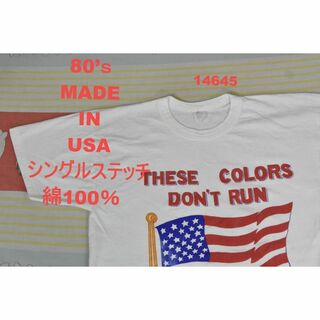 80’ｓ Tシャツ t14645 USA製 綿100％ シングルステッチ 染込(Tシャツ/カットソー(半袖/袖なし))