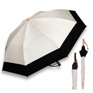 【色: 杢ベージュ×ブラック】日傘 折畳み 折りたたみ傘 長傘 2way 晴雨兼(その他)