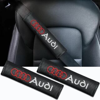 アウディ(AUDI)の2個Audiアウディ カーボン シートベルトパッド ショルダーカバー ロゴ刺繍c(車内アクセサリ)