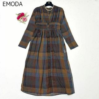 EMODA - EMODA シアーウエストマークチェックシャツ ワンピース ブラウン フリー