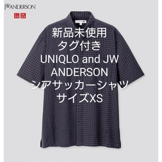 ユニクロ(UNIQLO)の新品 UNIQLO JW ANDERSON シアサッカーシャツ ネイビー 半袖(シャツ)