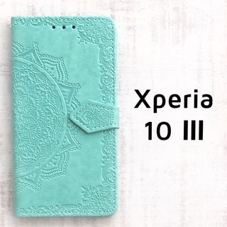 Xperia 10 Ⅲ 手帳型 グリーン 曼荼羅(Androidケース)