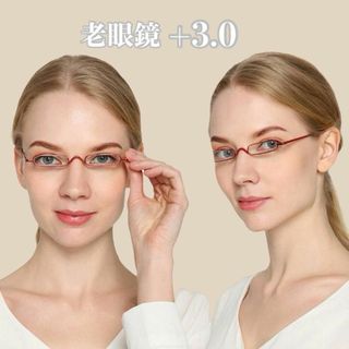 老眼鏡 コンパクト ペン型 スリム 軽量 メガネ 赤 フィット感 オシャレ ＋3