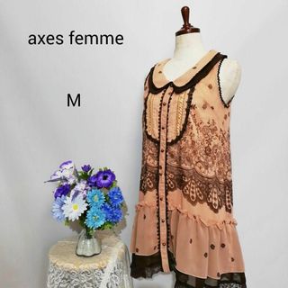 アクシーズファム(axes femme)のアクシーズファム　極上美品　ひざ丈ワンピース　ベージュ色系　Мサイズ　花柄(ひざ丈ワンピース)