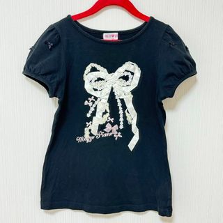 メゾピアノ(mezzo piano)のメゾピアノ　Ｔシャツ　カットソー　女の子　140 リボン ブラック(Tシャツ/カットソー)