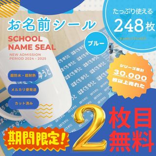 《期間限定2枚目無料》お名前シール×248枚 ブルー カット済 超防水 S102(ネームタグ)