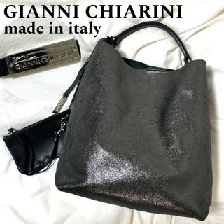 【GIANNI CHIARINI】本革 トートバッグ ポーチ付き モスグリーン