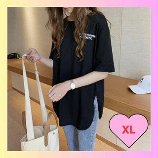 【人気】レディース 体型カバー ビックTシャツ 半袖 ロゴ入り  ゆったり XL(Tシャツ(半袖/袖なし))