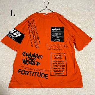 メンズ   半袖Tシャツ　プリント　オレンジ　サイズL(Tシャツ/カットソー(半袖/袖なし))