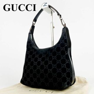 Gucci - 【美品】グッチ ワンショルダー ハンドバッグ GG柄 肩掛け スエード 黒 袋