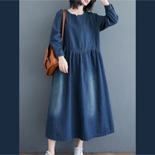 【新品】デニム 長袖ワンピース(ロングワンピース/マキシワンピース)