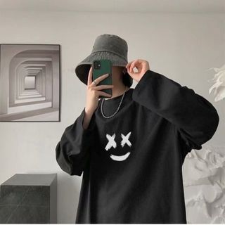 【即購入⭕️】長袖  メンズ ロンＴ ビックサイズ　ブラック 黒 XL ロック(Tシャツ/カットソー(七分/長袖))