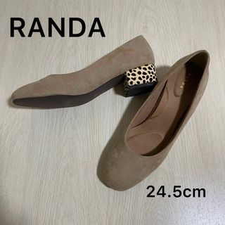 ランダ(RANDA)の超美品❣️RANDA コンビヒールパンプス  ベージュ ハラコ素材 24.5cm(ハイヒール/パンプス)