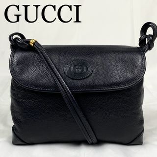 グッチ(Gucci)のGUCCI ショルダーバッグ　インターロッキング　ブラック　レザー　ゴールド金具(ショルダーバッグ)