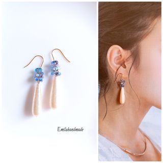 【No.717】ハンドメイド　ピアス　イヤリング　ガラス　パール　ドロップ　雫(ピアス)