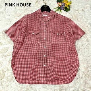 ピンクハウス(PINK HOUSE)のPINK HOUSE ピンクハウス シャツ ギンガムチェック バック文字 綿 F(シャツ/ブラウス(半袖/袖なし))