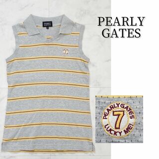 パーリーゲイツ(PEARLY GATES)のPEARLY GATES ノースリーブ ポロシャツ ボーダー 刺繍 ゴルフ 0(ウエア)