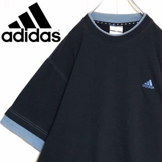 アディダス(adidas)の【ヴィンテージ】アディダス　重ね着風Tシャツ　ブラック　ゆるだぼ　K973(Tシャツ/カットソー(半袖/袖なし))