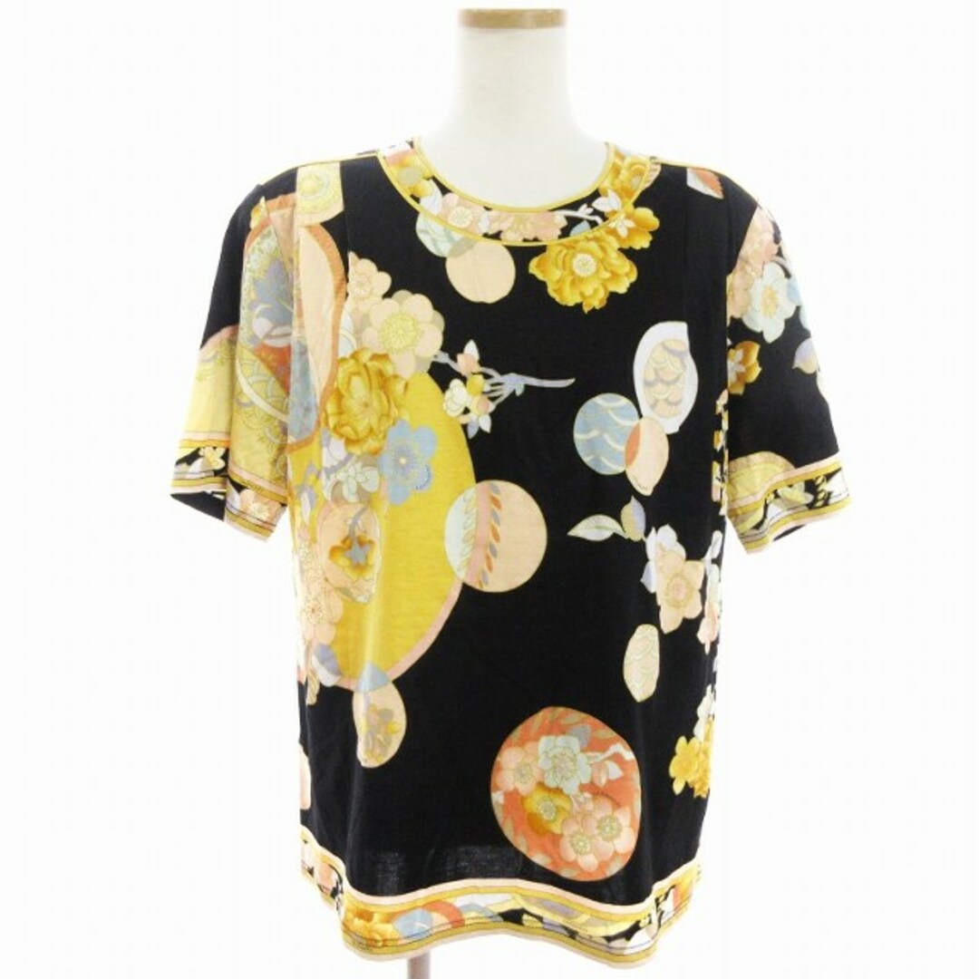 レオナールFASHION カットソー Tシャツ 半袖 総柄 黒 黄 42 XL レオナールFASHION カットソー Tシャツ 半袖 総柄 黒 黄 42 XL