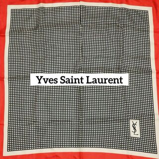 イヴサンローラン(Yves Saint Laurent)の★イヴサンローラン★ スカーフ チェック シルク レッド ブラック(バンダナ/スカーフ)