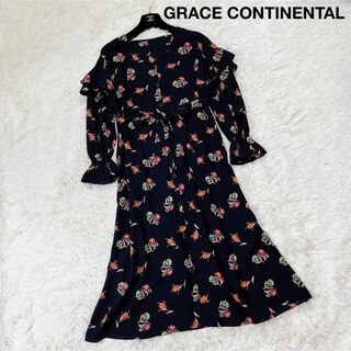 GRACE CONTINENTAL - GRACE CONTINENTAL フレア ワンピース シャツ 花柄 ベルト