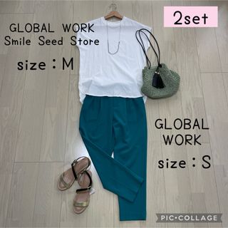 グローバルワーク(GLOBAL WORK)の鮮やか夏カラー♡カラーパンツ×白Tシャツコーデ　コーデ売り(セット/コーデ)