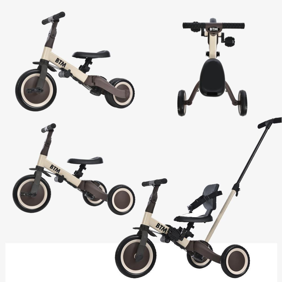 子供用三輪車 4in1 ベージュ×ブラウン 三輪車のりもの押し棒付き 子供用三輪車 4in1 ベージュ×ブラウン 三輪車のりもの押し棒付き