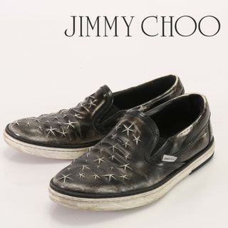 ジミーチュウ(JIMMY CHOO)の美品 ジミーチュウ レザー スター スリッポン スニーカー シューズ ブラック 人気 流行 かっこいい おしゃれ メンズ AAB 0330-5T5(スニーカー)