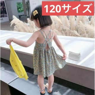 キッズフラワーワンピース（ブルー120）トップスドレス夏用トップス子供服子ども(ワンピース)