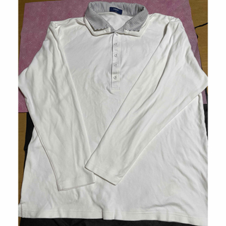 襟ストライプ　白ポロシャツ　LLサイズ　(ポロシャツ)